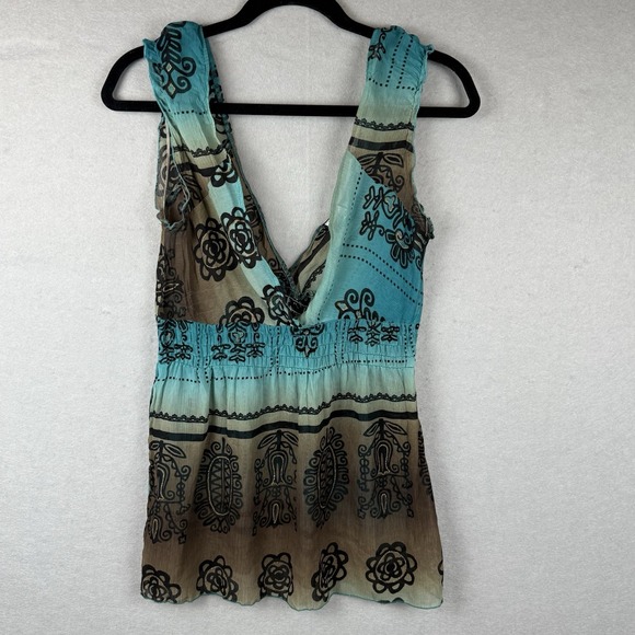 Agaci-too Teal Brown Y2K Tank Top Boho Whimsygoth Witchy Retro Sexy Size S - Picture 3 of 10
